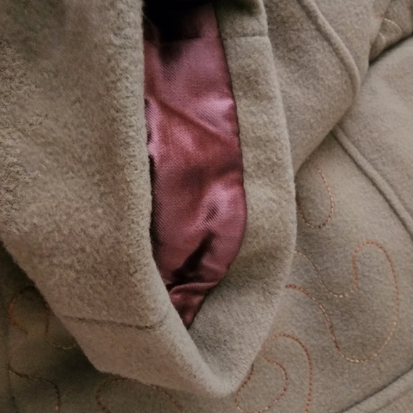 Vintage Albert Nipon Tan 100% Pure Virgin Wool Coat Women's 8 Collared Embroider - Picture 9 of 13